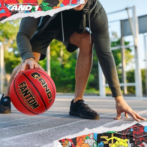 AND1 Fantom Rubber Basketball: Official Regulation Size 7 (29.5 inches) Rubber Basketball - Deep Channel Construction Streetball, Made for Indoor Outdoor Basketball Games