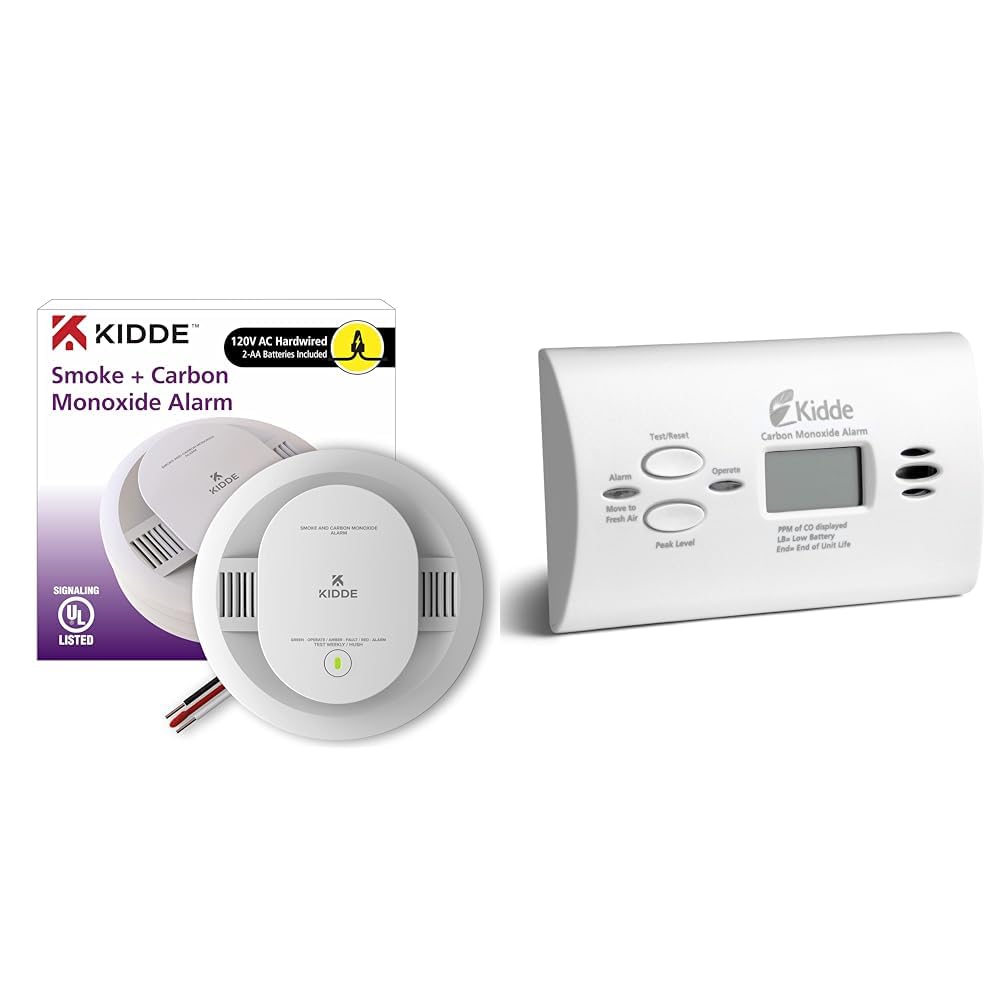 Kidde Hardwired Smoke & Carbon Monoxide Detector, AA Battery Backup, Interconnectable & Carbon Monoxide Detector, AA Battery Powered CO Alarm with LEDs, Test-Reset Button