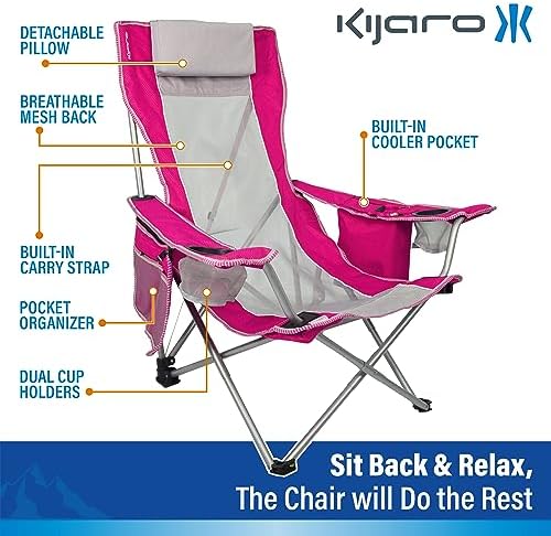 Kijaro Beach Sling Chair with Cooler Pocket - Various Fun Colors & Patterns - Perfect Beach Folding Chair and Camping Chair - Includes a Detachable Pillow