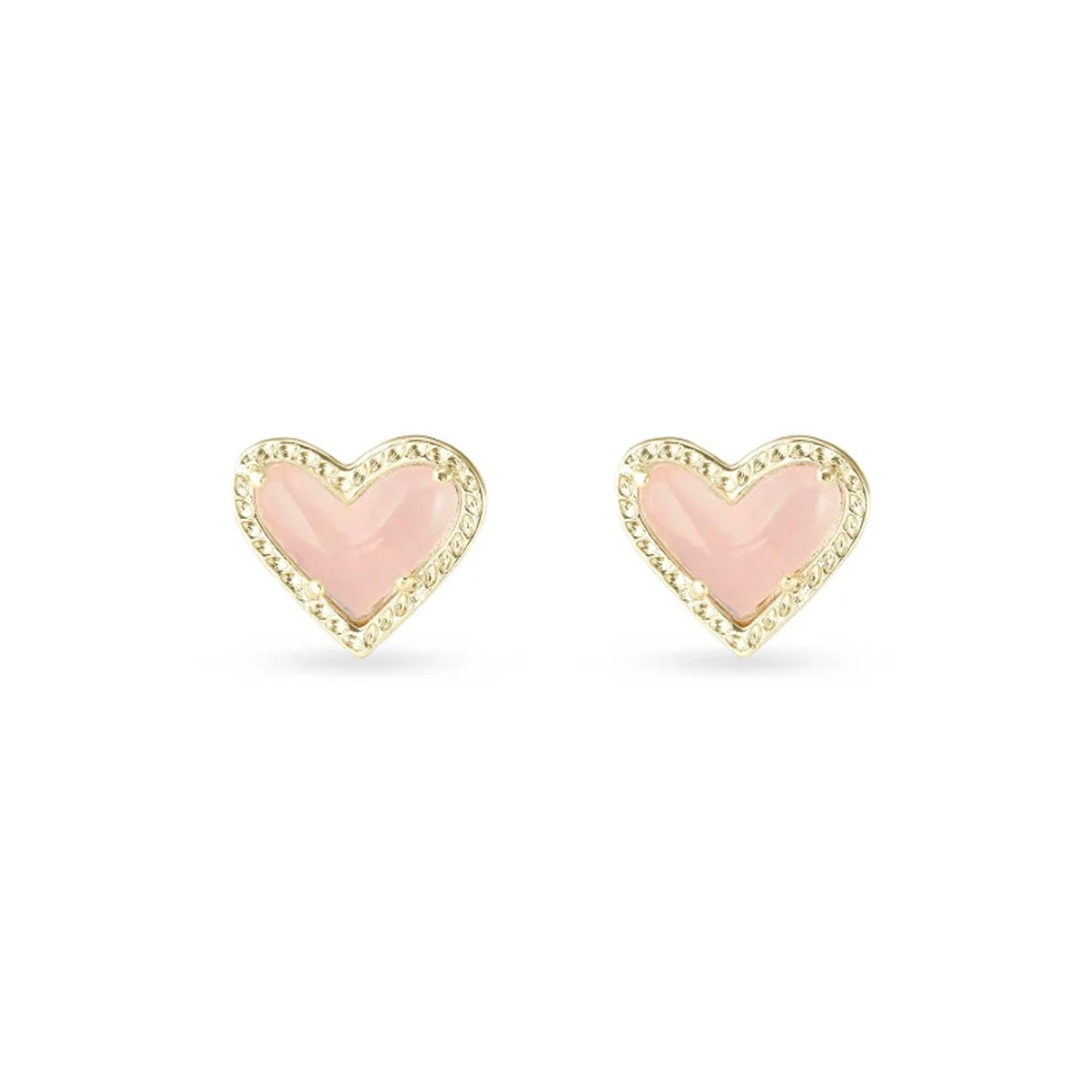 Kendra Scott Ari Heart Stud Earrring, 14k Gold Plated Brass, Rose Quartz, Fashion Jewelry for Women