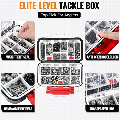 PLUSINNO 264/397pcs Fishing Accessories Kit, Organized Fishing Tackle Box with Tackle Included, Fishing Hooks, Fishing Weights Sinkers, Swivels, Beads, Fishing Gear Set Equipment for Bass Trout