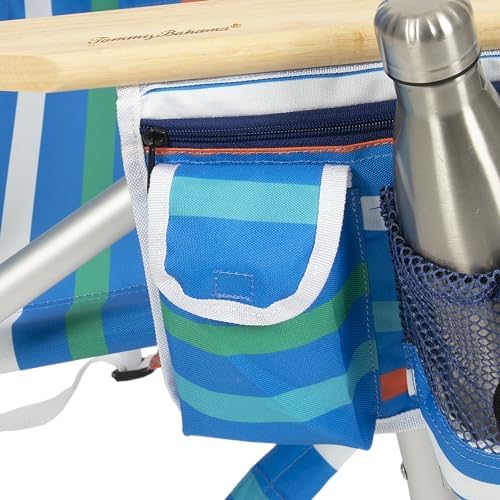 Tommy Bahama 4-Position, Extended 12.8" seat Height Easy in-Easy Out Folding Backpack Beach Chair, Logo Stripe