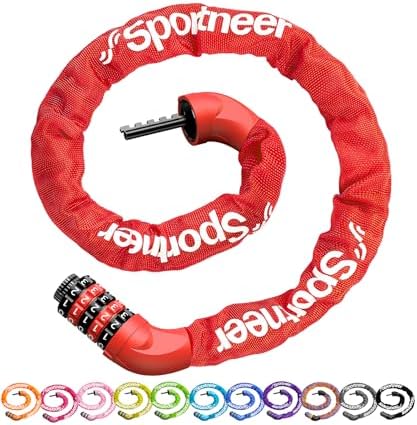 Sportneer Bike Lock: 5 Digit Combination High Security Anti Theft Bike Chain Lock - 3.2/3.6/4ft Heavy Duty Keyless Bicycle Lock for Bike, Motorcycle, Scooter, Door & Gate - 4/6mm Thick, Easy to Use