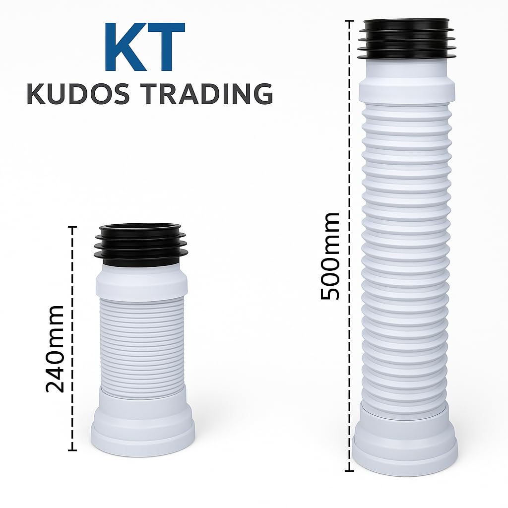 Kudos-Trading - Flexible Toilet Pan Connector Universal WC Flexi Slinky Waste Soil Pipe 240mm-500mm, Adjustable Length, Easy to Install, Anti-Kink & Odour Resistant, Suitable for All Standard Toilets.
