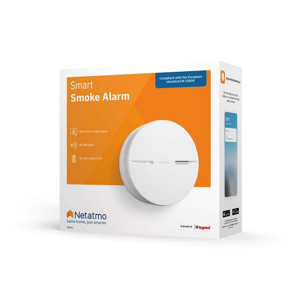 Netatmo Smart Smoke Alarm, 10-Years Battery life, Connected Smoke, Self-Testing, No Hub Necessary, Conforms to EN14604, NSA-UK,White,11.5 x 11.5 x 4.4 centimetres