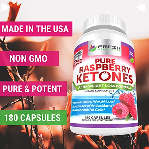 FRESH HEALTHCARE Pure 100% Raspberry Ketones Max 1000mg Per Serving - 3 Month Supply Non GMO - Advanced Weight Loss Support - 180 Capsules