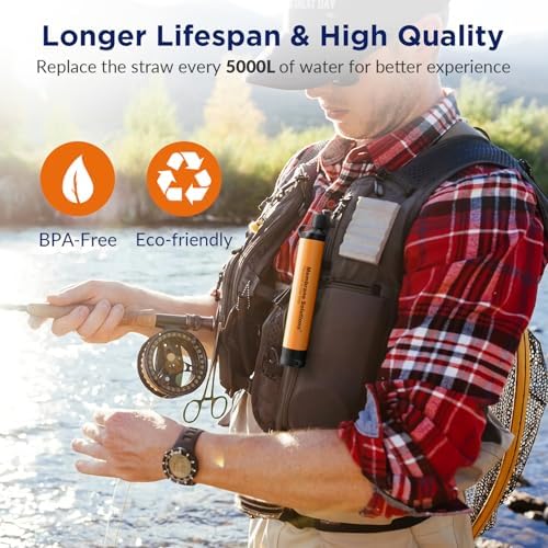 Membrane Solutions Straw Water Filter, Survival Filtration Portable Gear, Emergency Preparedness, Supply for Drinking Hiking Camping Travel Hunting Fishing Team Family Outing