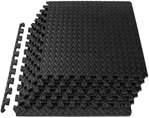 ProsourceFit Puzzle Exercise Mat ½ in, EVA Interlocking Foam Floor Tiles for Home Gym, Mat for Home Workout Equipment, Floor Padding for Kids, Black, 24 in x 24 in x ½ in, 48 Sq Ft - 12 Tiles