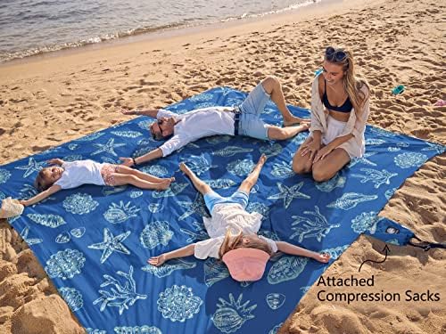 WEKAPO Beach Blanket Waterproof Sandproof Oversized, Extra Large Beach Mat Sand Free, Lightweight & Compact Sand Free Mat with 6 Stakes & 4 Corner Pockets
