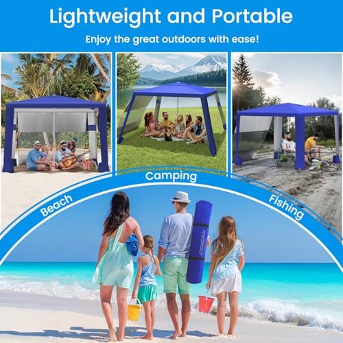 MoKo Beach Cabana, 8'×8' Large Beach Canopy with Side Wall, UPF 50+ Protection Easy Setup Beach Tent Sun Shelter, Adjustable Height Wind Resistant Cabana Beach Tent for Whole Family, Navy Blue