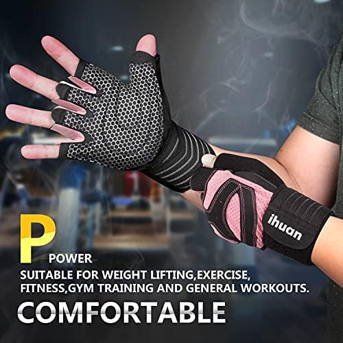 ihuan Ventilated Weight Lifting Gym Workout Gloves with Wrist Wrap Support for Men & Women, Full Palm Protection, for Weightlifting, Training, Fitness, Hanging, Pull ups