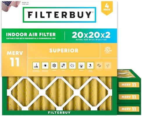 Filterbuy 20x20x2 Air Filter MERV 11 Allergen Defense (4-Pack), Pleated HVAC AC Furnace Air Filters Replacement (Actual Size: 19.50 x 19.50 x 1.75 Inches)