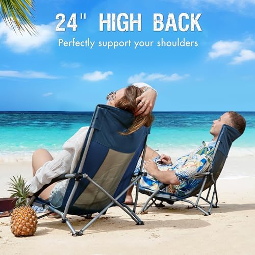 PORTAL Beach Chairs for Adults Camping Low Lightweight Portable Chair with Cup Holder Mesh Back Carry Bag for Outdoor Sand Lawn Travel Picnic Festival Concert, 350LBS