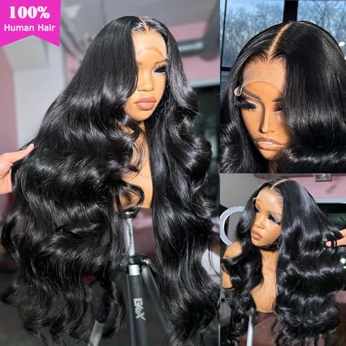 IUPin 250% Density 28 Inch Glueless Wigs Human Hair Pre Plucked with Baby Hair 13x6 Wear and Go Body Wave Human Hair Lace Front Wigs for Black Women 13x6 HD Transparent Frontal