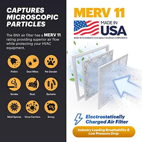 BNX TruFilter 20x20x1 Air Filter MERV 11 (6-Pack) - MADE IN USA - Allergen Defense Electrostatic Pleated Air Conditioner HVAC AC Furnace Filters for Allergies, Dust, Pet, Smoke, Allergy MPR 1200 FPR 7