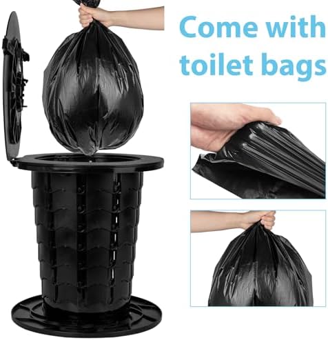 Upgrade Retractable Portable Toilet, Camping Toilet with 8 Gallon Bags for Adults Kids, Height Adjustable Foldable Travel Toilets Portable Potty, Perfect for Outdoor Emergency Use