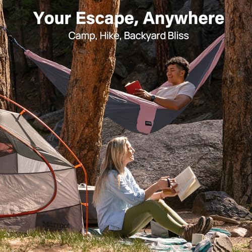 Kootek Camping Hammock 500 lbs Capacity, Portable Hammocks with Tree Straps & Attached Carry Bag, Camping Essentials Gear, Perfect for Outside Indoor Hiking Beach Backpack Travel