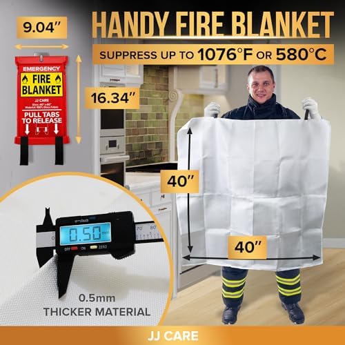 JJ CARE Fire Blanket – 5 Packs with Hooks and Gloves – Emergency Fire Blanket for Home & Kitchen, High Heat Resistant Fire Suppression Blankets for Home Safety, Kitchen, and Camping