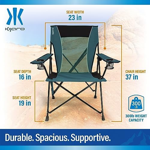 Kijaro Dual Lock Folding Camp Chair - Versatile Sports Chair With Locks Position for Outdoors - Cayman Blue Iguana