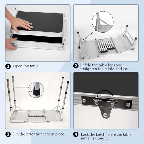 Tri-fold Folding Picnic Table, 3ft Camping Table Lightweight Portable Aluminum Outdoor Table with Adjustable Heights for Backyard BBQ Party