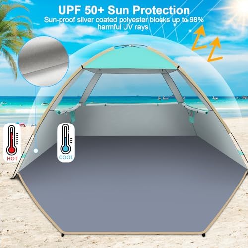 Gorich Beach Tent Sun Shelter for 3/4-5/6-7/8-10 Person with UPF 50+ UV Protection, Lightweight & Easy Setup Beach Shade Canopy, Portable Beach Shade Tent Beach Cabana