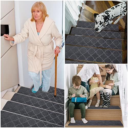 Stair Treads for Wooden Steps 15pcs - 8x30in Carpet Stairs Runner Indoor Non-Slip Stair Mats for Kids Elders and Pets
