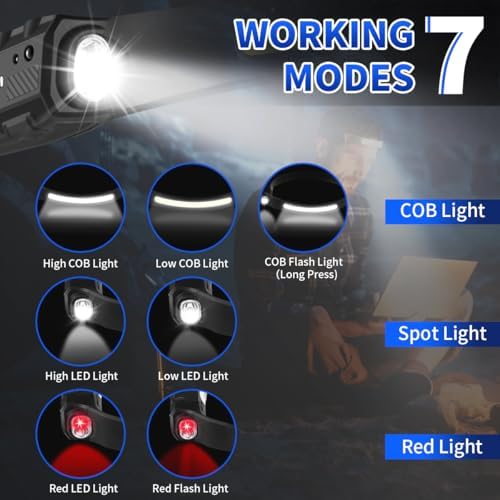 Headlamp Rechargeable 2Pack, 230° Wide Beam Head Lamp, LED Headlamp with Motion Sensor, 7Mode Head Lights for Forehead, Bright Headlamps for Adults, Red Light Headlight, Hard Hat Light, Camping Gear