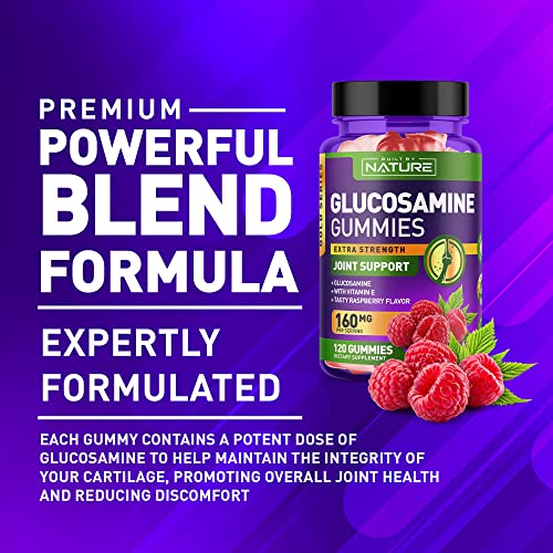 Glucosamine Gummies with Vitamin E - Advanced Joint Support Gummy Supplement, High Potency Antioxidant & Inflammatory Response, Comfort for Back, Knees, Hands, Non GMO, 120 Extended Delivery Gummies