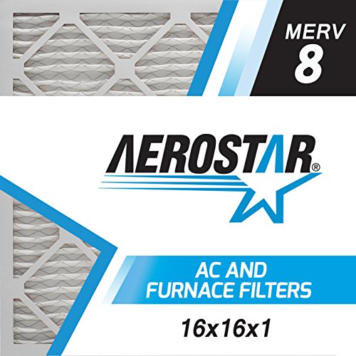 Aerostar 16x16x1 MERV 8 - 6 Count - Pleated HVAC, Furnace & Air Conditioner Filters - Removes Dust, Lint, Mold & Allergy-Causing Pollen