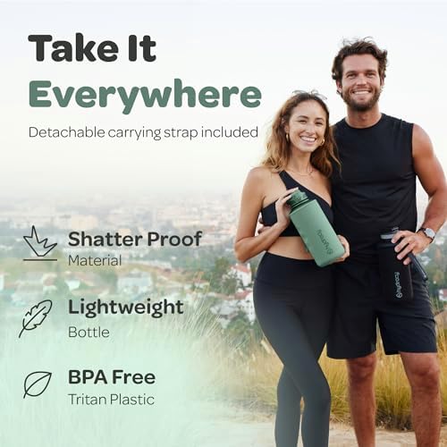 Hydracy Water Bottle with Time Marker -Large BPA Free Water Bottle & No Sweat Sleeve -Leak Proof Gym Bottle with Fruit Infuser Strainer & Times to Drink -Ideal for Fitness Sports & Outdoors