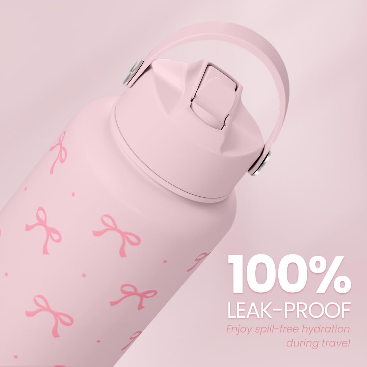SANDJEST Pink Bow Water Bottle Stainless Steel Insulated Vacuum 32oz with Lid, Gifts for Women Girls Teens Birthday Christmas