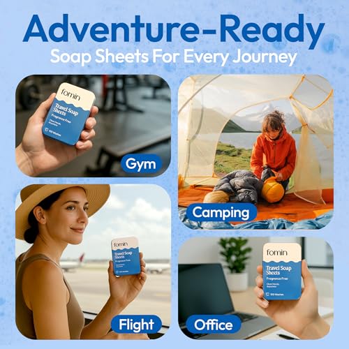 FOMIN - Antibacterial Paper Soap Sheets Tin for Traveling - (300 Sheets) Variety Pack (Unscented, Orange, Lavender) Portable Travel Hand Soap Sheet, Dissolvable Mini Camping Hand Soap for Hand Washing