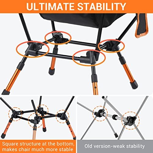 Sportneer Camping Chairs: 3 Heights Adjustable Folding Chairs for Outside with 2 Side Pockets - Compact & Portable Lawn Chairs for Backpacking, Camping, Hiking, Picnic and Travel (2, Orange)