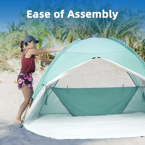 Beach Tent for 3-4 Person, Large Easy Setup Beach Shade Canopy with UPF 50+ UV Protection, Portable Shade Tent with 3 Ventilating Mesh Windows for Outdoor, Picnics, Fishing