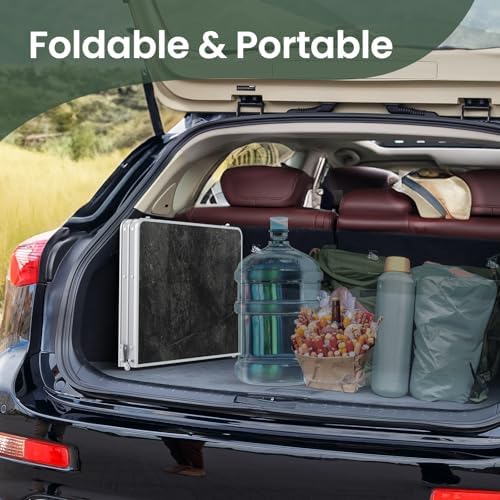 Titanker Folding Camping Table 3ft, Folding Picnic Table, Camp Tables Portable Foldable, 50% Extra Side Space, Outdoor Patio Table, Camping Essentials, Aluminum Light & Solid, Silver