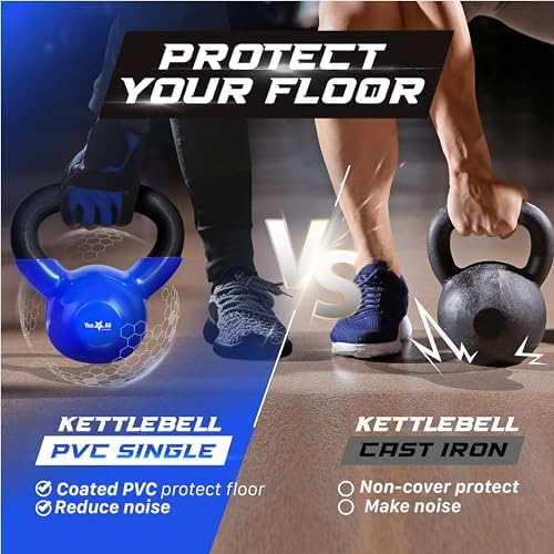 Yes4All 5-65lbs Kettlebells Vinyl Coated Cast Iron for Dumbbell Weights Exercises, Gym, Fitness, Full Body Workout Equipment Push up, Grip and Strength Training