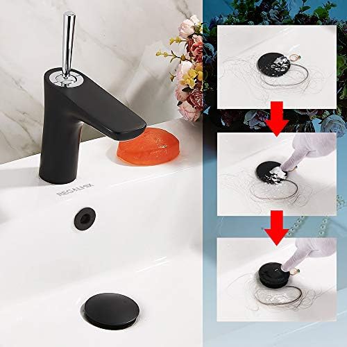 Vessel Sink Drain, Bathroom Faucet Vessel Sink Pop Up Drain Stopper, Built-In Anti-Clogging Strainer, with Overflow Matt Black, Fits Standard American Drain Hole(1-1/2" to 1-3/4") RWF083P