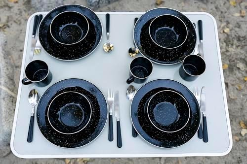 Stansport 24-Piece Enamel Camping Tableware Set