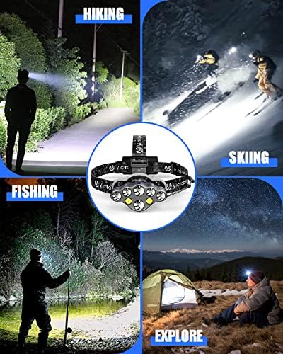 Victoper Rechargeable Headlamp 2 Pack, 8 LED High Lumen Bright Head Lamp with Red Light, Lightweight USB Head Light, 8 Mode Waterproof Head Flashlight for Outdoor Running Hunting Camping Gear, Black