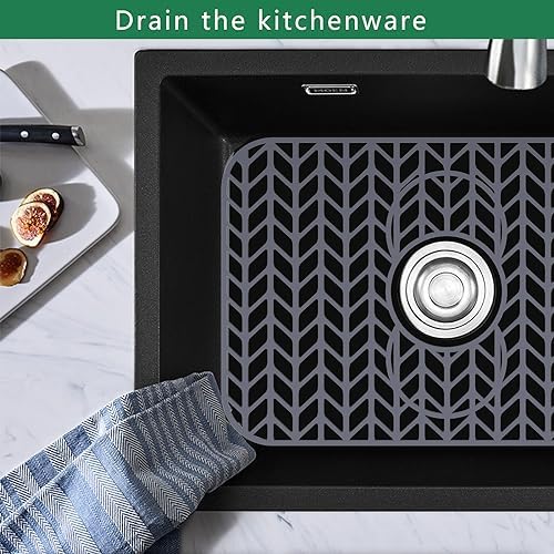 GUUKIN Sink Protectors for Kitchen Sink 19x13 & 24x12.5 & 13x11 & 26x14 & 28x14 & 29x15, Large Silicone Mats Grid for Bottom of Farmhouse Stainless Steel (19x12.5 with 3 Reserved Holes)
