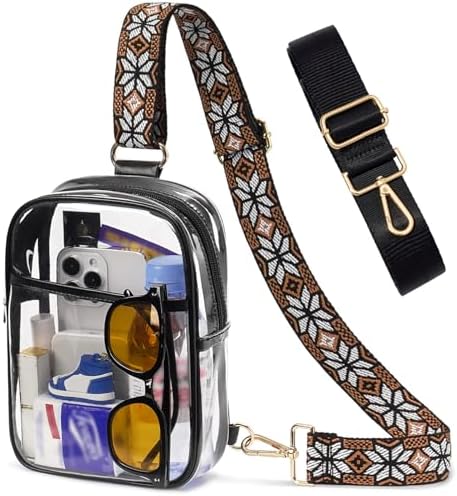 3 Pockets Clear Bag for Stadium Events with 2 Long Straps Sling Backpack Fanny Pack Concert Crossbody Purses for Women