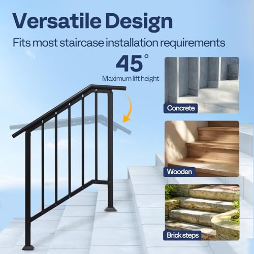 VIVOHOME 2-Pack Wrought Iron Hand Rails for Outdoor Steps – 27.1" Black Oval and Safety Balusters Exterior Railing Kit for Porch, Deck, or Indoor Stairs (3-Step, Black)