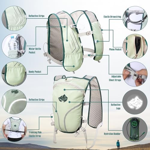 Lightweight Running Vest Hydration Backpack, Hydration Vest with 2L Water Bladders - Adjustable Chest Straps and Reflective Water Backpack Fit for Men Women Hiking Cycling Camping Festival Marathon