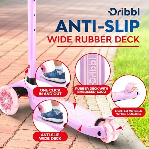 3-Wheel Kids Scooter - Lean-to-Steer Technology, Adjustable Height Handlebar, Wide Anti-Slip Deck, Scooter for Boys & Girls Ages 3+, Child Safety Approved, Support Riders Up to 165 lbs, Purple