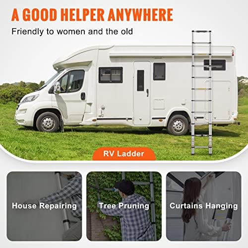 VEVOR Telescoping Ladder, 10.5 FT Aluminum One-button Retraction Collapsible Extension Ladder, 375 LBS Capacity with Non-slip Feet, Portable Multi-purpose Compact Ladder for Home, RV, Loft, ANSI Liste