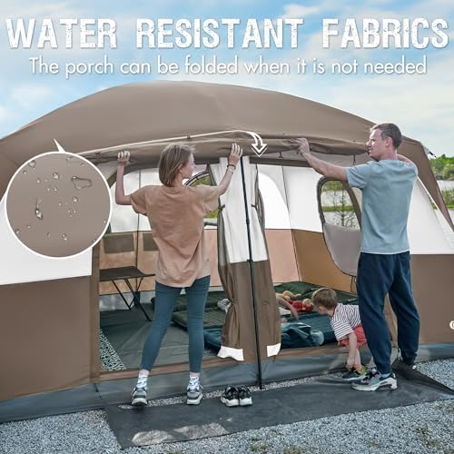 PORTAL 8 Person Family Camping Tent with Porch, Weather Resistant Camping Tents with Rainfly, Large Cabin Tents with 2 Room, Easy Set Up Tent for Outdoor Camping, Backyard