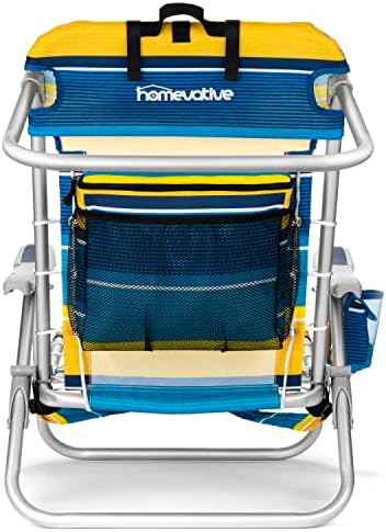 Homevative Backpack Fold-Up Beach Chair, 5 Positions, Towel bar, Cooler, Storage Pouch, Cup Holder and Phone Pocket