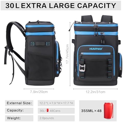 Large Waterproof Insulated Cooler Backpack for Men & Women, Leak Proof Cooler Backpack for Camping, Beach, Fishing, Picnic, Travel, Outdoor, 30L, 48Cans