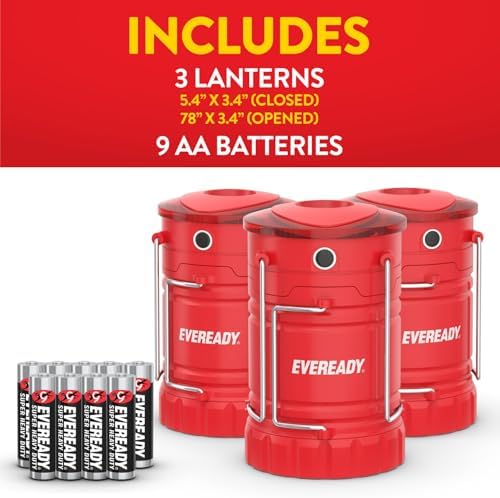 Eveready LED Camping Lantern 360 PRO (3-Pack), Super Bright Tent Lights, Rugged IPX4 Water Resistant LED Lanterns, 100 Hour Run-time (Batteries Included)