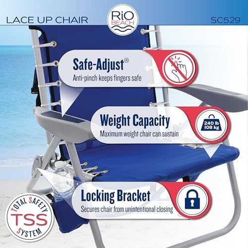 Rio Brands 4-Position Backpack Lace-Up Suspension Folding Beach Chair, Bright Stripe
